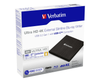 VERBATIM Nagrywarka BLU-RAY USB-C 3.1 zewnętrzna x6 Ultra HD 4K 43888 - 631472 - zdjęcie 3